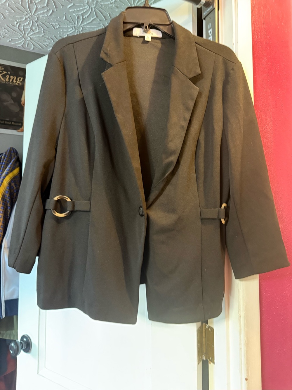 89th & Madison Black Blazer with Ring-Belt Accents
